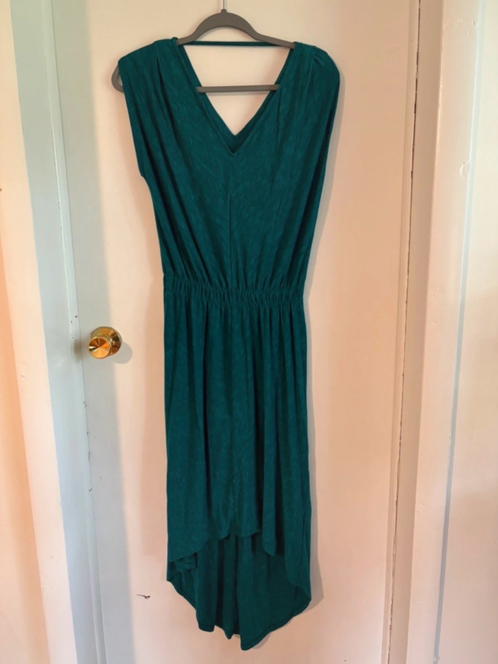 Teal V-Neck High-Low Dress